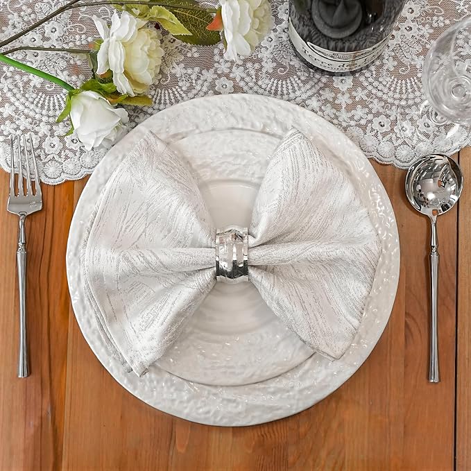 Off-White Cloth Napkins Set of 4, 18 x 18 Inch | Reusable Washable Cotton Polyester Dinner Napkins Soft Luxury Elegant Fancy Jacquard Fabric Table Napkins - Image 2