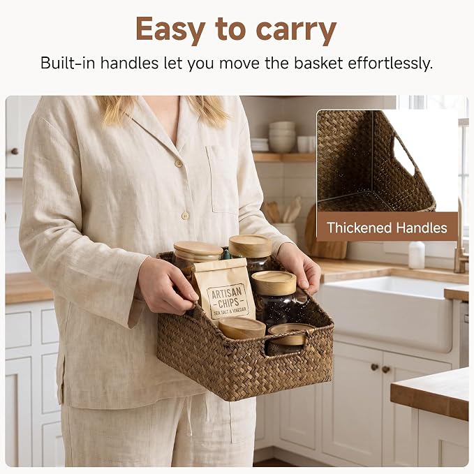 StorageWorks Pantry Baskets for Organizing, Seagrass Storage Baskets,2-Pack | Seagrass Storage Baskets for Shelves, Wicker Baskets with Handles,Woven Baskets for Pantry Storage,Wicker Baskets for Storage - Image 3