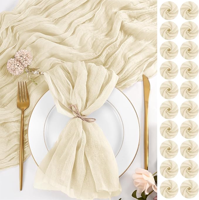 100 Pack Ivory Cloth Napkins 20x20Inch Cheesecloth Napkins | Elegant Cloth Napkins for Table, Washable Rustic Boho Gauze Napkins, for Wedding Party Bridal Baby Shower Dinner Decor by Lumaycens