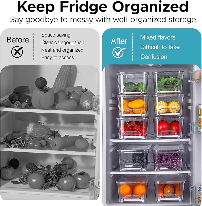 4-Pack Stackable Fruit Storage Containers for Fridge | Pull-Out Drawer Organizer Bins, With Lids & Drain Tray, Keep Fresh, Removable Refrigerator Container for Berry, Veggie, Drink - Image 6