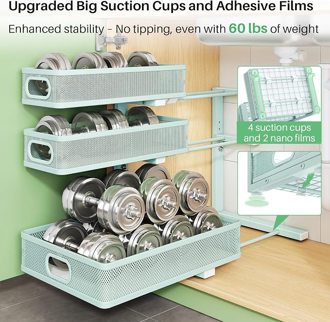 Under Sink Organizer, 1-Pack 3-Tier Height Adjustable Thickened Metal Pull out Cabinet Organizer Shelf, Slide out Storage Drawer Rack for Bathroom Kitchen Pantry Home Organization, LightBlue - Image 7