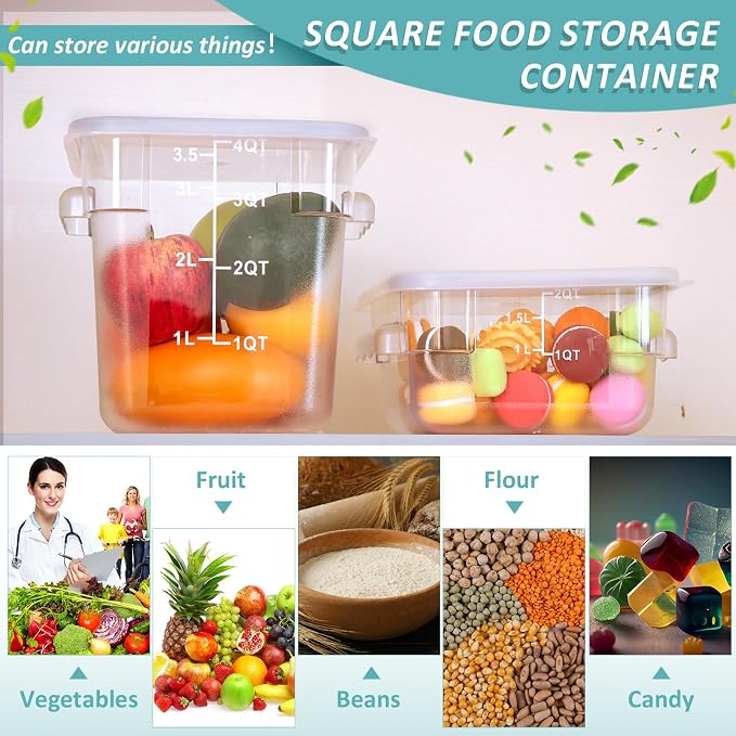 Yungyan 16 Pcs Restaurant Food Storage Containers with Lids Set 2Qt and 4Qt Commercial Restaurant Square Storage Containers Clear Food Cereal Container for Kitchen Freezer (White Lids) - Image 6