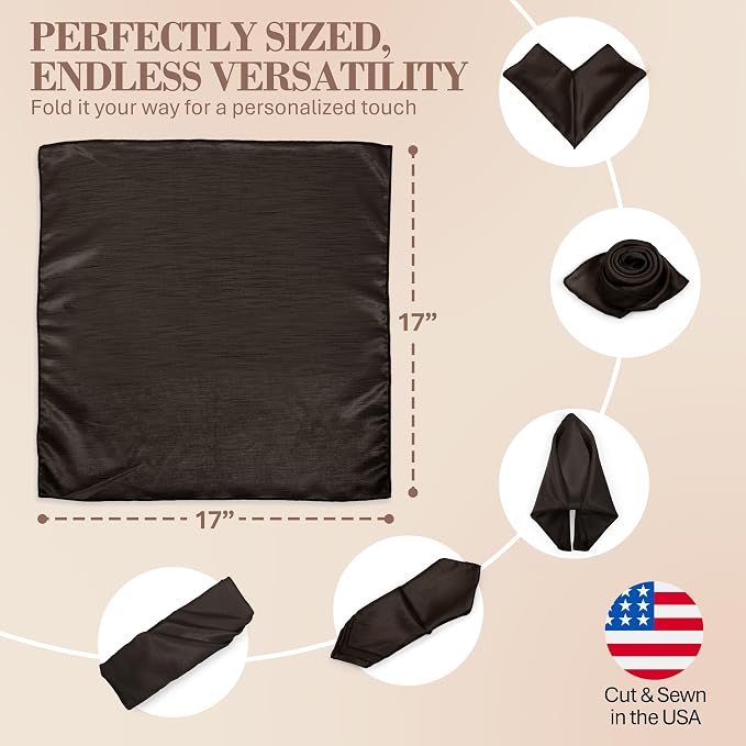 17x17-Inch Shantung Cloth Napkins, Espresso, Set of 12 | Bulk Case of 1 Dozen, Satin, Square, 100% Polyester Fabric, Reversible, Faux Dupioni Silk Reverse Side, Machine Washable - Image 6