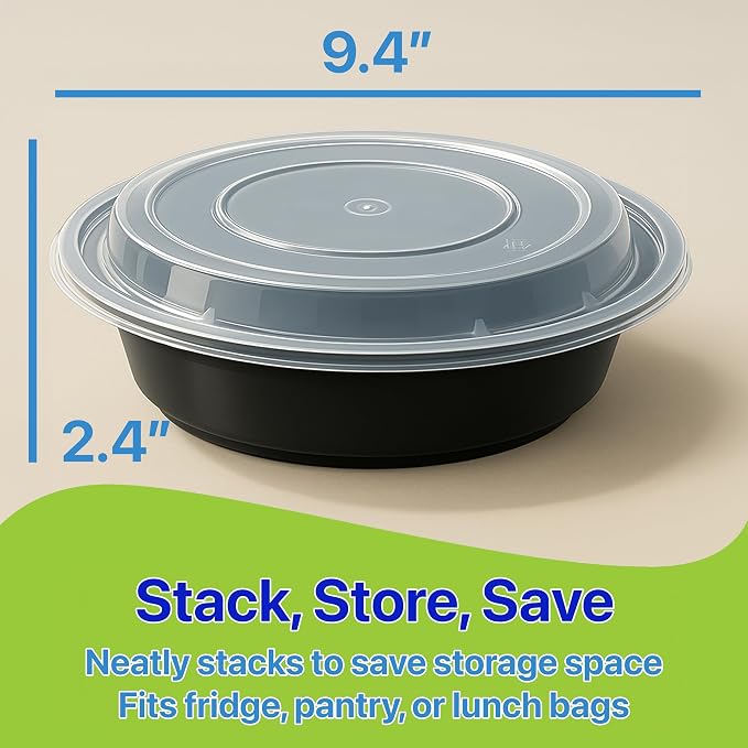 Meal Prep Containers Round [30 Set] x [48 oz] with Lids, 1 compartment, Stackable, Reusable, Leakproof, Food Safe, Microwave, Freezer & Dishwasher Safe for Food Prep Storage (30 Set, 48 oz) - Image 2