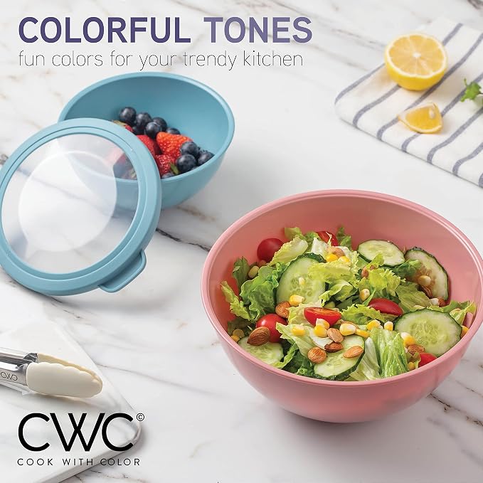 COOK WITH COLOR Mixing Bowls with TPR Lids - 12 Piece Plastic Nesting Bowls Set includes 6 Prep Bowls and 6 Lids, Microwave Safe Mixing Bowl Set (Multicolored Set with Large Blue Bowl) - Image 3