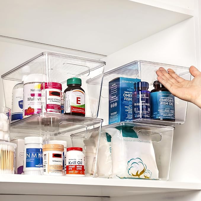 Vtopmart 4 Pack Clear Stackable Storage Bins with Lids, Large | BPA-free Plastic, Organize Vertically, For Pantry Kitchen Fridge Cabinet Closet Bathroom, Built to Last, Easy to Move - Image 7