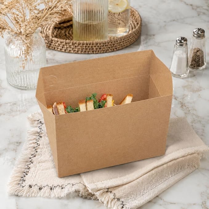 Bio Tek 80 Ounce To Go Boxes, 400 Rectangle Take Out Food Containers - Fast Top Closure, Disposable, Kraft Paper Carry Out Containers, Greaseproof, For Burgers Or Fried Chicken - Restaurantware - Image 3