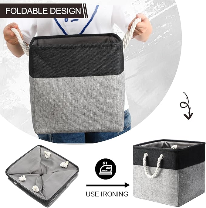meekoo 8 Pack Collapsible Storage Bins Fabric Storage Bins Polyester Fabric Baskets with Handles Linen Closet Organizer for Shelf Home Closet Towels Toys(12 x 12 x 12in,Black Gray) - Image 4