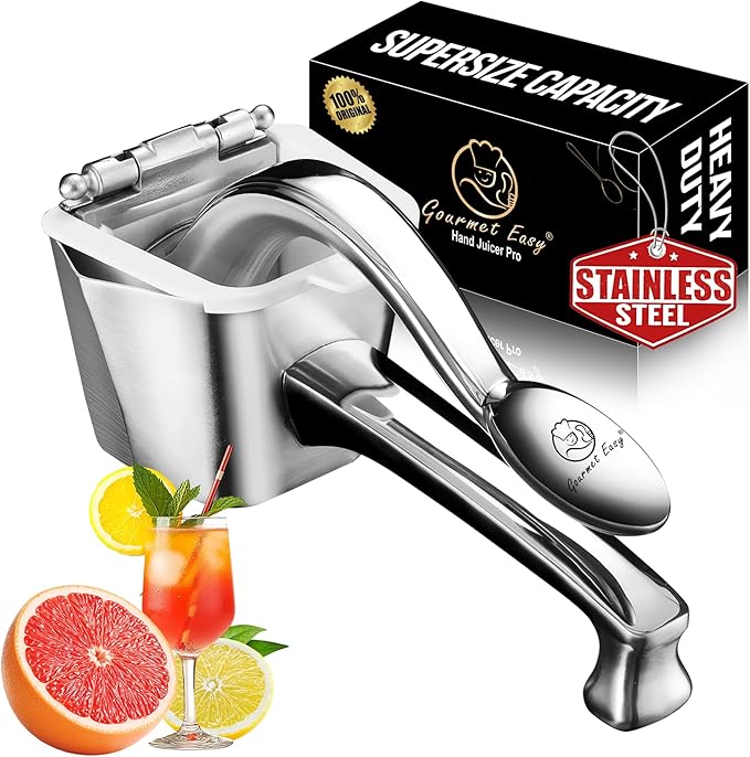 Gourmet Easy Stainless Steel Lemon Squeezer/Citrus Juicer 5-Year Warranty | Heavy-Duty Constructed Stainless Steel, Senior Friendly Easy Press / Clean, Suitable for Lemon, Lime, Orange by GourmetEasy