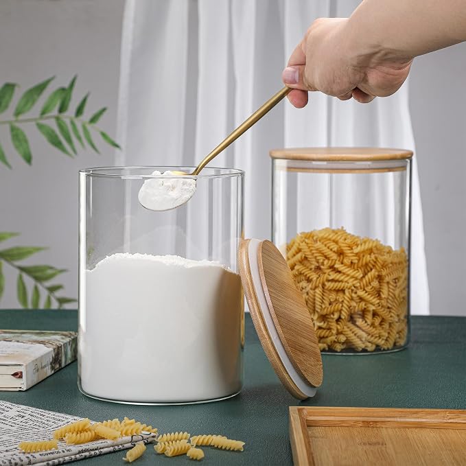 2 Sets 3000 ML/100 FL OZ Clear Glass Storage Canister Holder with Airtight Bamboo Lid, Extra Large Container Jar for Flour Sugar Coffee Loose Tea Rice Cookie Cereal Pasta Spaghetti Protein Powder - Image 4