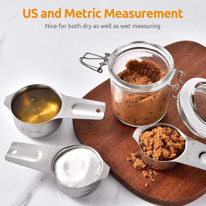 U-Taste 18/8 Stainless Steel Measuring Cups Set of 7-Piece for Dry & Liquid | Food Grade Metal Measure Cups, Dishwasher Safe Measuring Set, Nested Stackable Design, Kitchen Gadget for Baking Cooking Food - Image 8