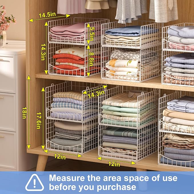 Hongtamoya 4-Tier Stackable Closet Organizers and Storage Shelves, Foldable & Mutifunctional Clothes Storage Basket Sweater Organizer Bins Container for Wardrobe Kitchen Office Bathroom, White - Image 2