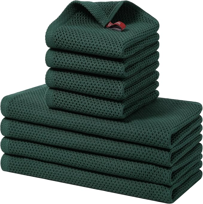 Homaxy 8 Pack 100% Cotton Kitchen Towels and Dishcloths Set, Blackish Green | 12 x 12 Inches and 13 x 28 Inches Kitchen Towels Set, Ultra Soft Absorbent Dish Cloths for Washing Dishes by Homaxy
