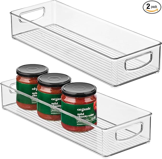 iDesign Slim Extra Long Clear Storage Bin, 2-Pack | Narrow, Stackable, Kitchen or Pantry Organizer by iDesign