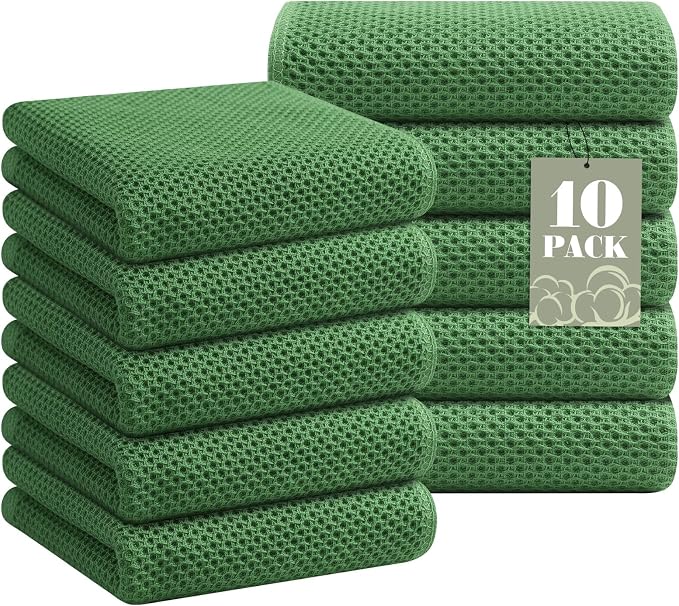Homaxy 100% Cotton Waffle Weave Kitchen Towels, 10-Pack, Grass Green | Ultra Soft Absorbent Dish Towels, Quick Drying Cleaning Towels, 13 x 28 Inches by Homaxy