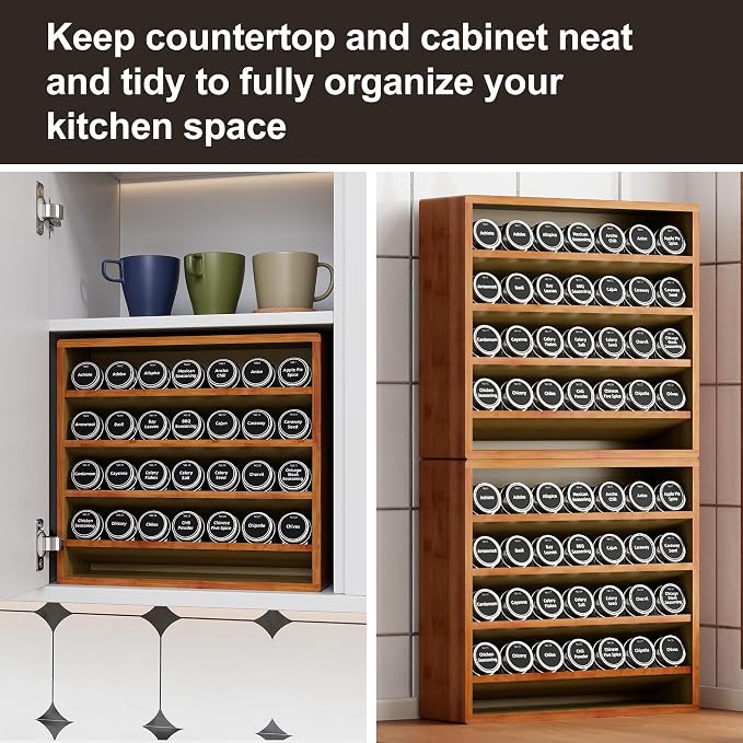 Orimade 4 Tier Spice Rack Organizer for Cabinet, Freestanding Bamboo Seasoning Rack for Countertop, Cupboard, Pantry, Kitchen, 13.18 x 4.13 x 12.2 inches(Spice Jars Not Included), Walnut Stain - Image 2
