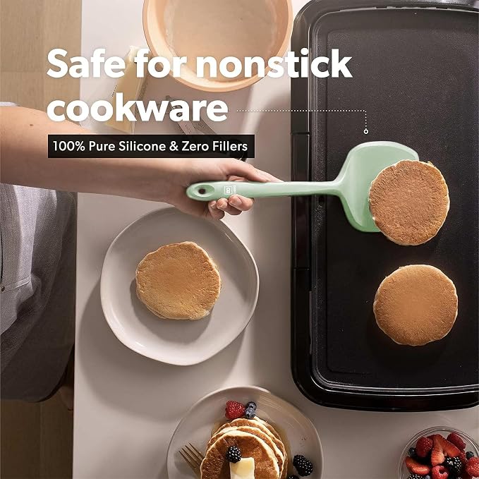 New DI ORO Silicone Turner Spatula Set - Kitchen Spatulas for Nonstick Cookware - Cooking Utensils for Flipping Eggs & Pancakes - 600°F Heat-Resistant BPA Free Turners - Dishwasher Safe (4pc, Sage) - Image 3