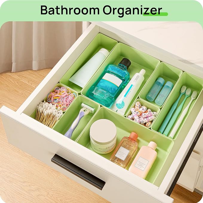 Vtopmart 25 Pack Plastic Drawer Organizers with Non-slip Rubber Pads | 4-Size Versatile Makeup Organizer, Storage Containers Small Bins for Makeup, Jewelries, Bedroom, Kitchen Utensils and Office - Image 5
