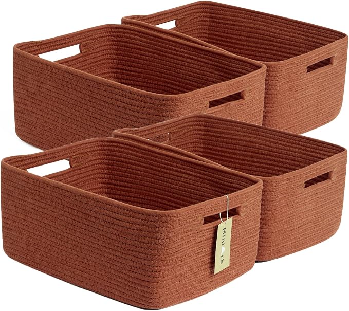 MiniArk Large Storage Baskets for Organizing, 17 x 13 x 7.5” Closet Shelf Baskets for Clothes Blanket Towels, Baby Nursery, Toy Bins Box, Woven Rope Baskets, 4 Packs Oxide Red by MiniArkStorageBasketsHome