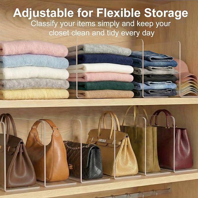 SortNStore Shelf Dividers Closet Organization: 10" Tall x 16" Deep (Deeper) | Acrylic Handbag Organizer - Deeper Cabinets Separator for Towels, Handbags, Seasonal Clothing Storage 8-Pack - Image 5