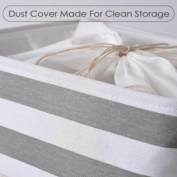 Jumbo Storage Bins Baskets, Sturdy Fabric Organizing Basket W/Handles, Decorative Foldable Storage Baskets for Shelves Closet Nursery Toy (Grey&White Stripes 3 Pack, 20.5Lx15.7Wx13.8H in) - Image 2