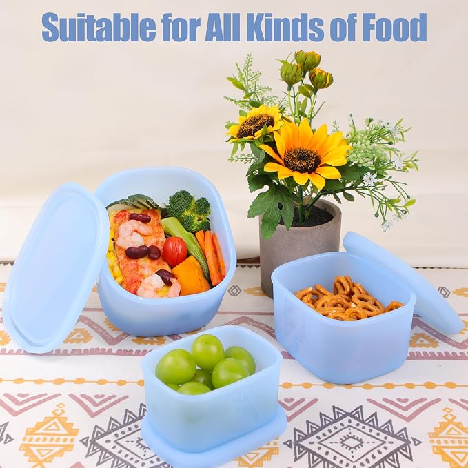 Silicone Food Storage Containers with Airtight Lids, Set of 6, 8oz + 16oz + 24oz, Nesting Meal Prep Container for Lunch, Leftovers, Fruits, Dishwasher & Microwave & Freezer Safe, Green + Blue - Image 6