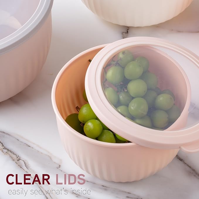 COOK WITH COLOR Prep Bowls with Lids- Wide and Deep Nesting Plastic Small Mixing Bowl Set with Lids, 12 Piece Set - Deep Bowls, Grey/Pink - Image 6