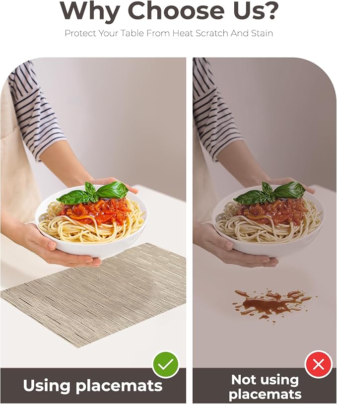 Leetaltree Light Brown Placemats Set of 4 - Heat Resistant Non-Slip Place mats for Dining Table, Washable Durable PVC Vinyl Woven Table Mats（Light Brown, 4） - Image 9