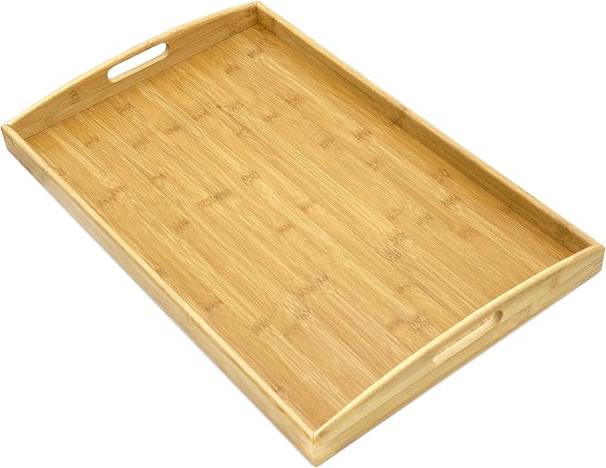 Bam & Boo Natural Bamboo Serving Tray Extra Large Rectangular with Handles for Food, Drinks, Storage, Decor, Vanity, Breakfast, Parties, Weddings, Picnics(23.6” x 15” x 2.35”, Natural) by BamBoo