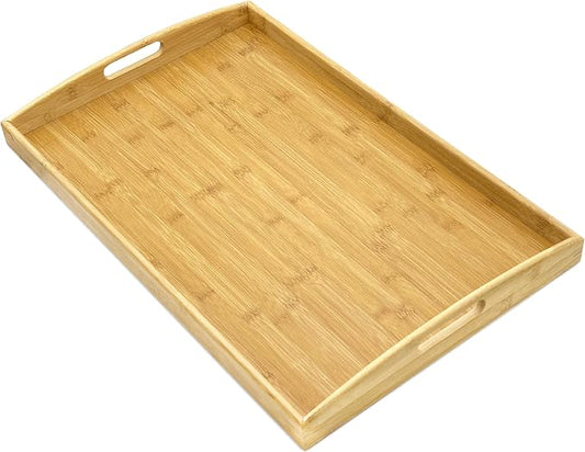 Bam & Boo Natural Bamboo Serving Tray Extra Large Rectangular with Handles for Food, Drinks, Storage, Decor, Vanity, Breakfast, Parties, Weddings, Picnics(23.6” x 15” x 2.35”, Natural) by BamBoo