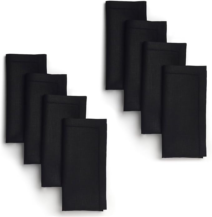 Signature Linen™ by D'Moksha Black Dinner Napkins Set of 8, 20 x 20 Inch Cloth Napkins, 100% Pure Linen, Hemstitch, Machine Washable Table Napkins- Summer, Weddings, Outdoor hostings by DMokshaHomes