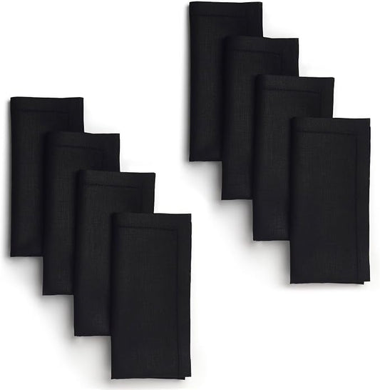 Signature Linen™ by D'Moksha Black Dinner Napkins Set of 8, 20 x 20 Inch Cloth Napkins, 100% Pure Linen, Hemstitch, Machine Washable Table Napkins- Summer, Weddings, Outdoor hostings by DMokshaHomes