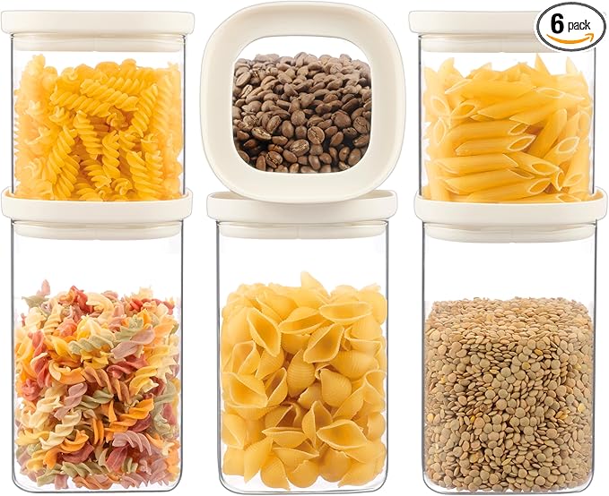Glass Food Storage Jar with Glass Lid in Square Shape, Food Canister Set with Airtight Lids, Pantry Jars for Kitchen Organization, Food Storage Containers in Set of 6 by LiveaLifeEasierandGreener
