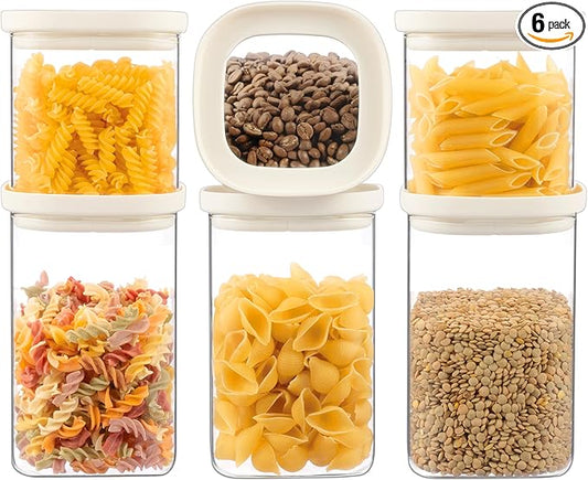 Glass Food Storage Jar with Glass Lid in Square Shape, Food Canister Set with Airtight Lids, Pantry Jars for Kitchen Organization, Food Storage Containers in Set of 6 by LiveaLifeEasierandGreener