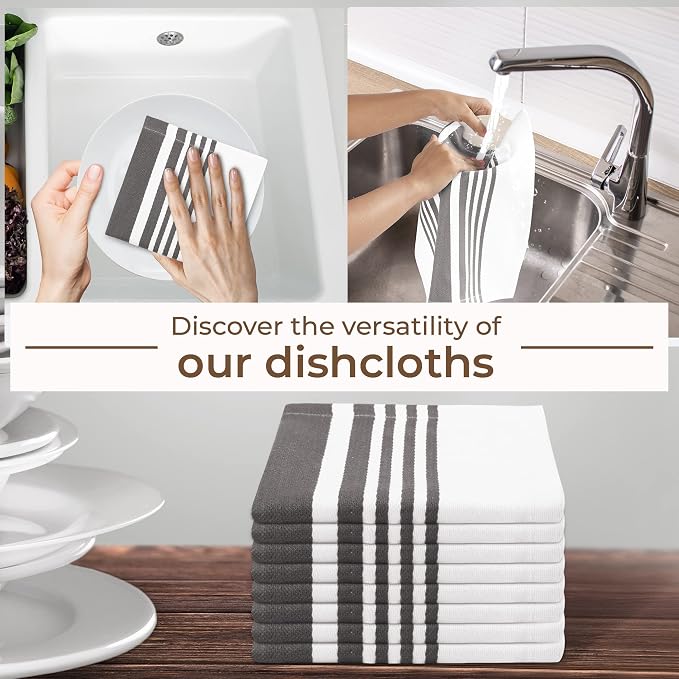 Urban Villa Kitchen Towels Cotton Dish Towels 12”x12” (Set of 8) Grey White - Image 5
