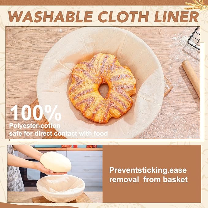 Patelai 10Pcs Banneton Bread Proofing Basket Banneton Baskets Bulk,9 Inch | Round Sourdough Proofing Basket with Liners and Scrapers for Home Making Bread Bakers Baking - Image 7