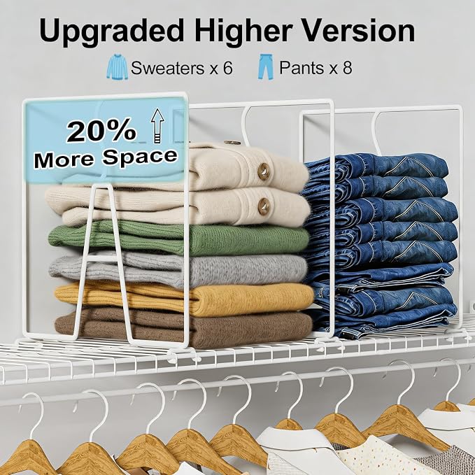 SortNStore Wire Shelf Dividers for Closet: Tall 12in x Deep 12in, 6 Pack | Wire Rack Accessories - Adjustable Purse Organizer for Clothes Handbags - Metal Linen Closet Pantry Separators - Image 4