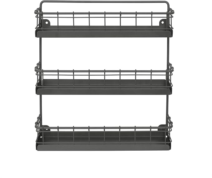 Spectrum Diversified Storage for Kitchen, Pantry, Cabinet, Industrial Gray Vintage Wall-Mount 3-Tier Spice Rack, Large (Pack of 4) - Image 2