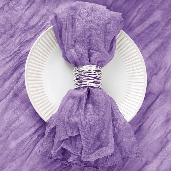 DeZerlor Purple Washable Cheesecloth Napkins Set of 20 for Wedding Party | Reusable Summer Cloth Napkins Bulk, for Bridal Baby Shower Dinner Cocktail Birthday Home, 21x21 Inches - Image 2