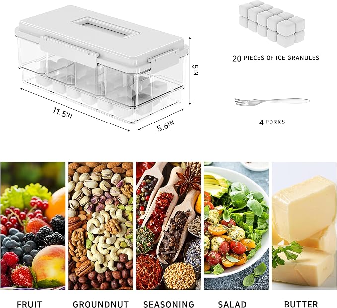 3Pack Ice Chilled Condiment Caddy with 4 Removable Containers Taco Ingredient Server with Lid Cooled Garnish Caddy Tray for Taco Mimosa Bar Sauce Fruits&Veggies Mix - Image 2