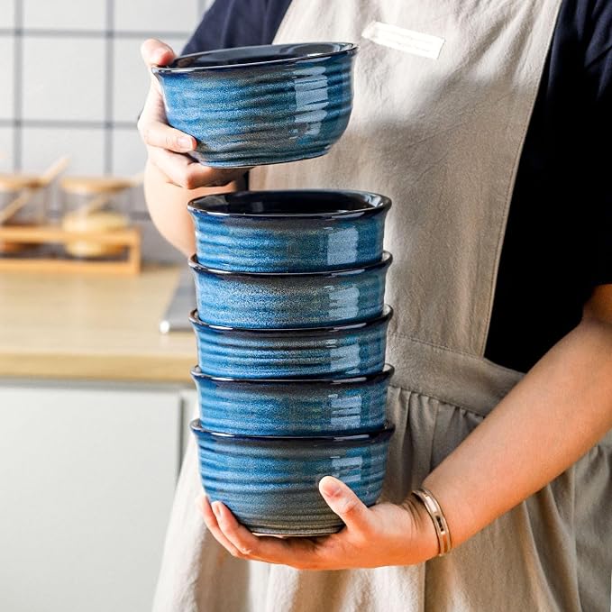 Hasense Cereal Bowl Set of 6, 20 Ounces Ceramic Soup Bowls Set for Kitchen, Suit for Cereal Soup Rice Pasta Salad Oatmeal, Microwave and Dishwasher Safe(Blue) - Image 6