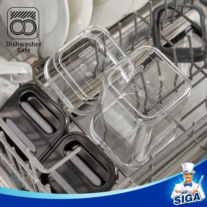 MR.SIGA 6 Piece Airtight Food Storage Container Set for Pantry Organization | BPA Free, stackable, one-handed kitchen storage containers for cereals, spaghetti, pasta, black - Image 5