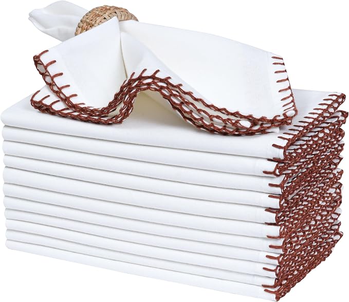 Bedding Craft Cotton Cloth Dinner Napkins Set of 12 – 18x18 Chili Oil Red Cloth Napkins with Blanket Stitch Selvedge – Washable Fabric Napkins for Wedding Tables, Banquets, Parties & Restaurants - Image 5