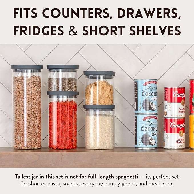 Glass Kitchen Storage Containers with Airtight Silicone Lids, BPA-Free Pantry Glass Jars with Airtight Lid for Pantry Meal Prep, Pasta and Food – Set of 5 with Portion Tool - Image 9