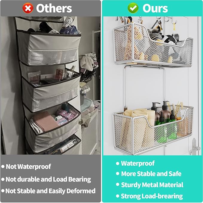 HapiRm Over The Door Organizer - Hanging Door Organizer with 4 Metal Large Capacity Baskets and Adjustable Coat Hook for Bathroom Bedroom Kitchen Pantry Closet Cabinet - Image 6