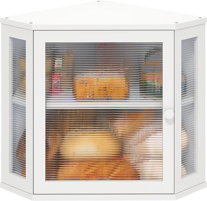 viewcare White Bread Box for Kitchen Counter, Bamboo Wood Large Capacity Bread Storage Bin with Acrylic Wavy Door Panel (White, Meduim) by VIEWCARE