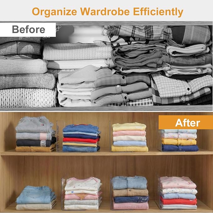 SortNStore Shelf Dividers Closet Organization: 6" Tall x 10" Deep (Small) | Acrylic Handbag Organizer - Small Space Separator for Clutches Evening Bags Pouches Mini-Bags onBedroom Cabinets 8-Pack - Image 6