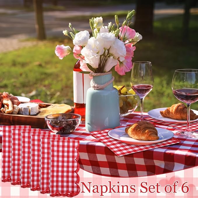 SmoothNovelty 6 Pack Buffalo Plaid Cloth Napkins 18x18 Inch Checkered Cloth Napkins Scalloped Soft Cotton Table Mat Washable Reusable for Dinner Wedding Holiday Birthday Parties (Classic,Red) - Image 7