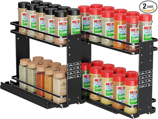 Nieifi Pull Out Spice Rack Organizer, 2 Tiers, Black | Spice Organization for Cabinet, Height Adjustable, Easy to Install by Nieifi