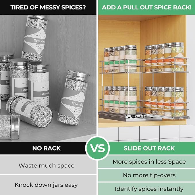 Mystozer Pull Out Spice Rack Organizer for Cabinet, Slide Out Spice Racks, Easy to Install Spice Cabinet Organizers, 5.28" Wx10.43 Dx8.26 H, 2 Drawers 2 Tiers(Silver) - Image 8
